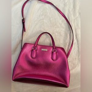 Kate Spade Hot Pink Metallic Purse WITH Matching Wallet